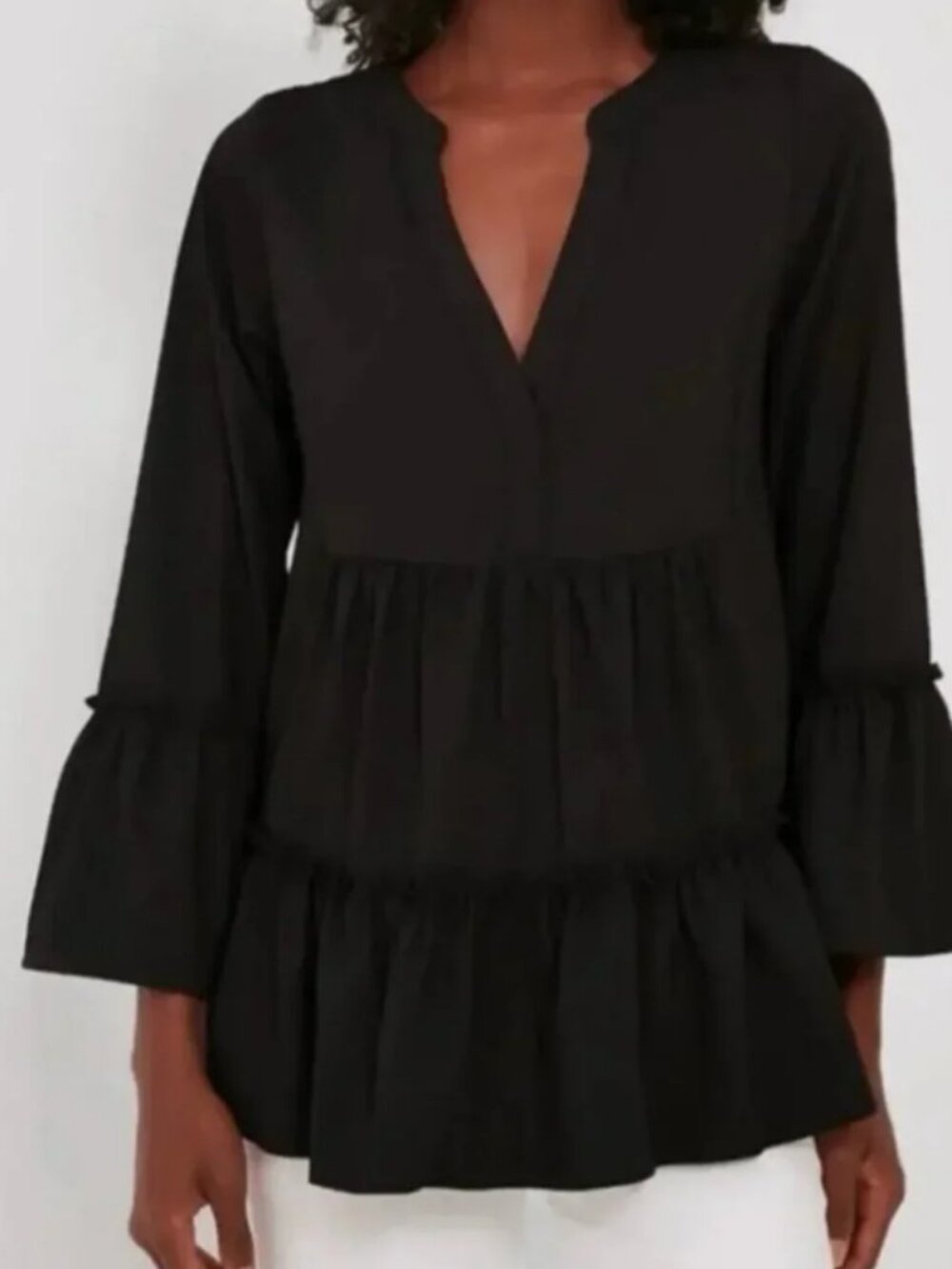Tuckernuck Pomander Place Black Crepe Kenzo Blouse Tiered Top Sz XL MSRP $98